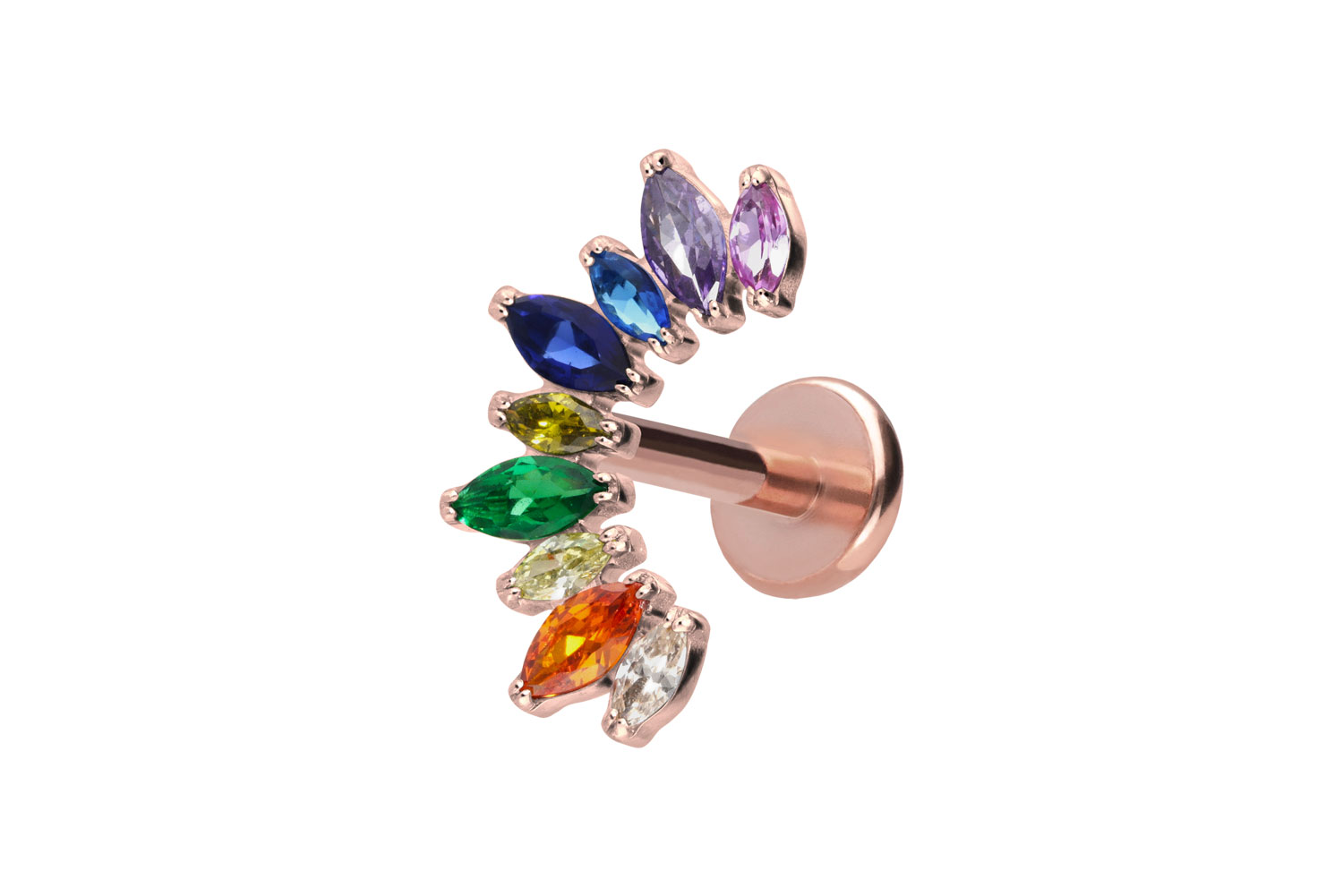 Titan Labret Piercing mit Push Fit BUNTER KRISTALLBOGEN